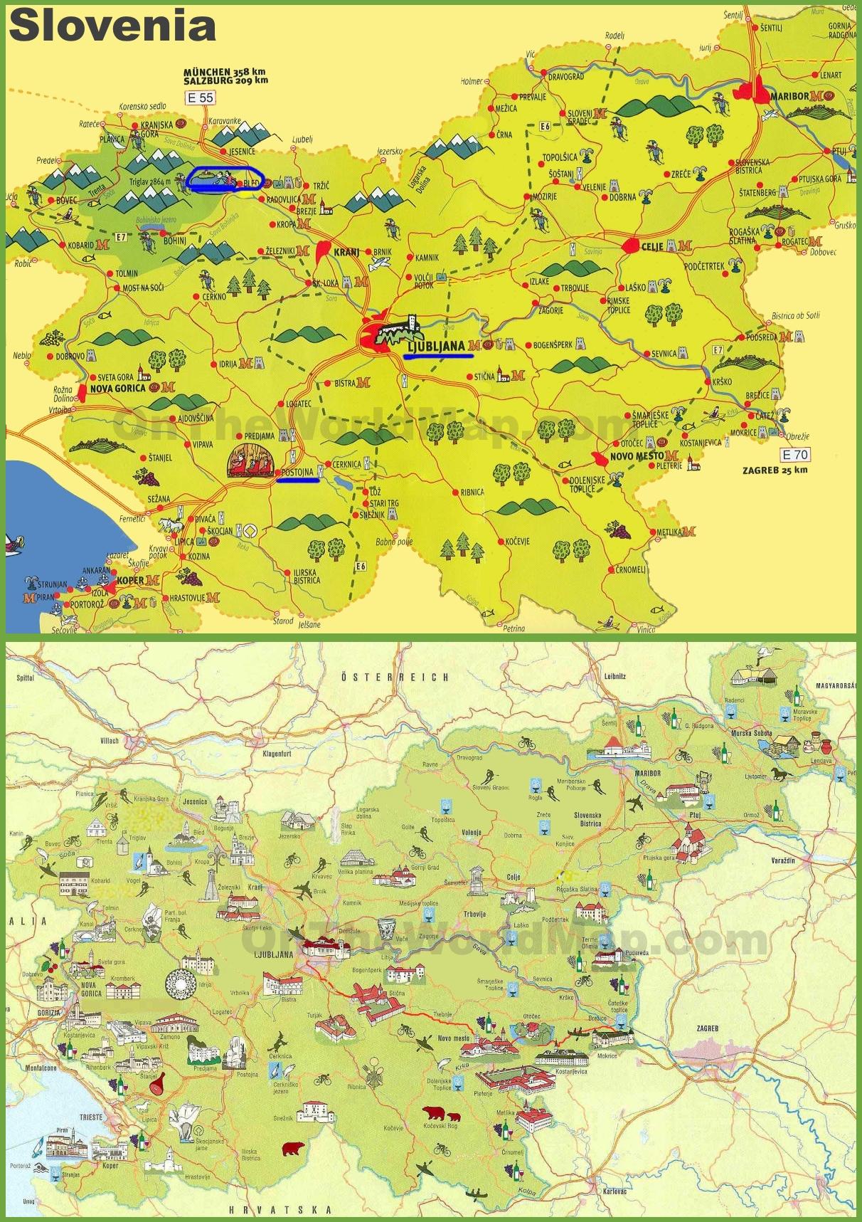 Slovenien turist karta - Slovenien resa karta (Södra Europa - Europa)