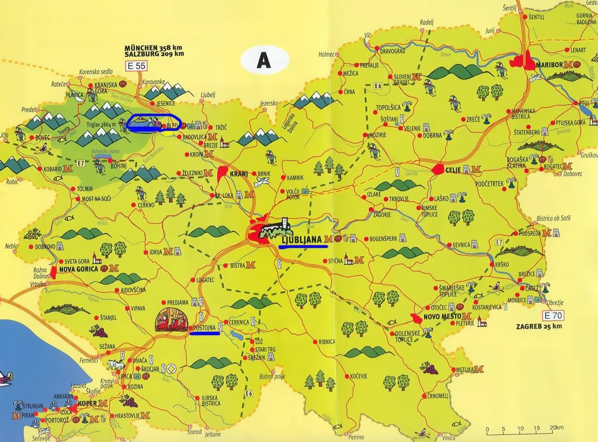 Karta över Slovenien sightseeing