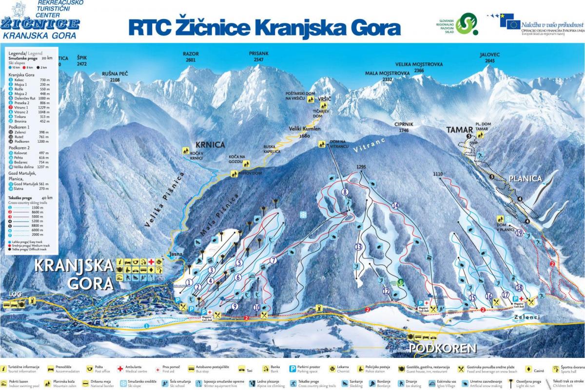 Karta över Slovenien skidorter