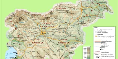 Karta över fysiska Slovenien